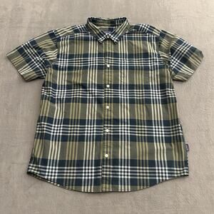 Patagonia Men’s L Organic Cotton Short Sleeve Button-Up Shirt Blue Green Plaid